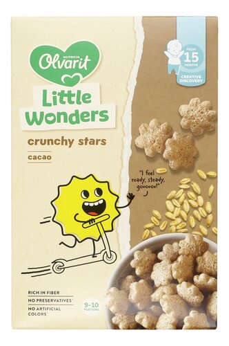Olvarit Nutricia en Olvarit: Peuter Crunchies Cacao+15M, Knabbels Kikkererwt +12M Bio en 2 andere