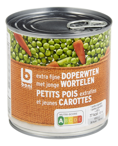 BONI erwten wortelen extr.fijn blik