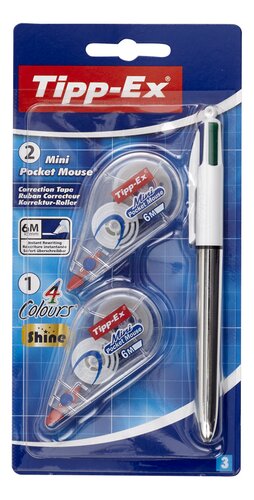 Tipp-Ex roller de correction Mini Pocket Mouse + Bic stylo à bille