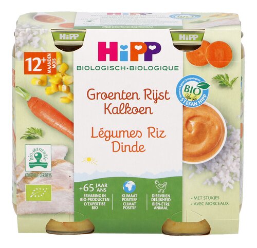 HIPP lég-riz-dinde 12M+ bio verre