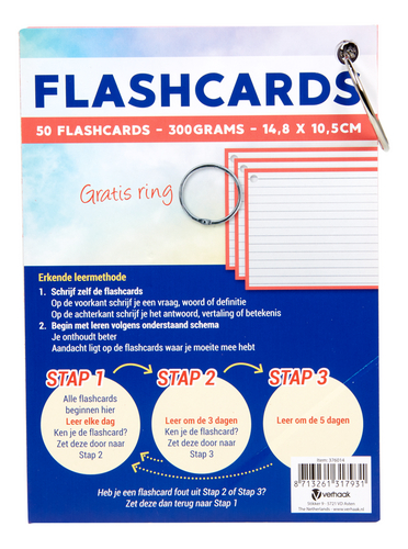 VERHAAK Flashcards rouge anneau A6 50p