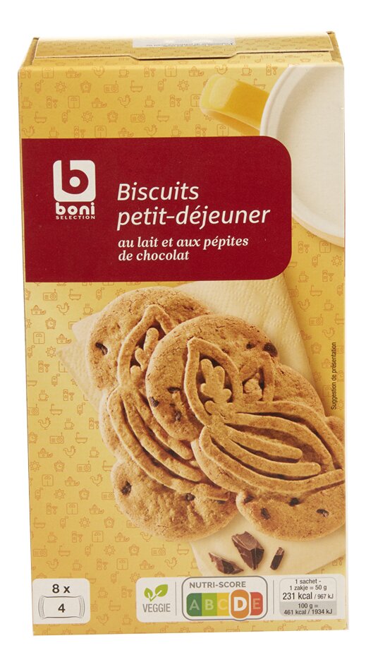 Biscuits Petit Dejeuner Au Lait Et Aux Pepites De Chocolat 400 G